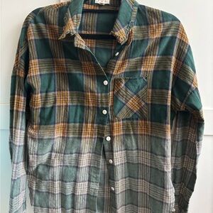 Woman’s POL Green and Orange Plaid button down